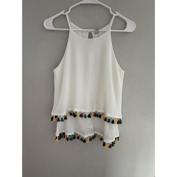 Tops - Ayla‎ Summer Tank Top Women’s Small White With Tassels
